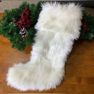 Nicole Miller Ivory Faux Fur Christmas Stocking